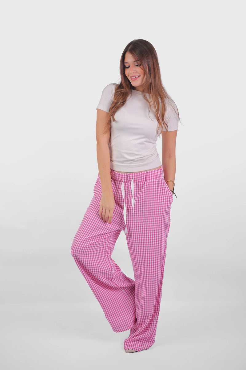 Pink Plaid Homewear Pants